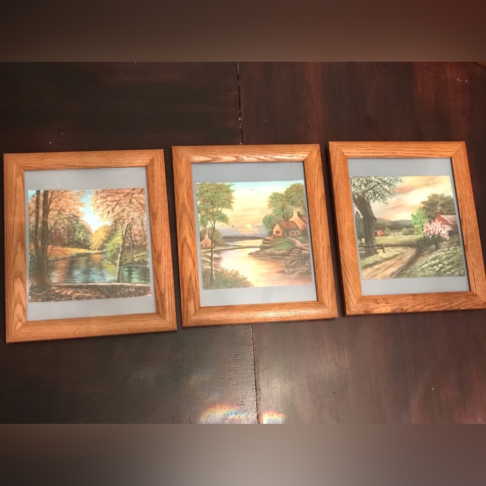Three Country Autumn Themed Framed Paintings